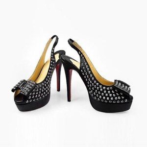 Christian Louboutin black studded slingback heels size 41